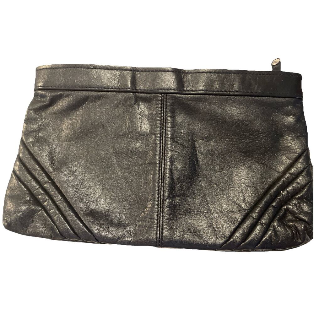 VTG Antonia Designs Soft Glove Leather Black Clutch Bag Pouch 10.5x6.5
